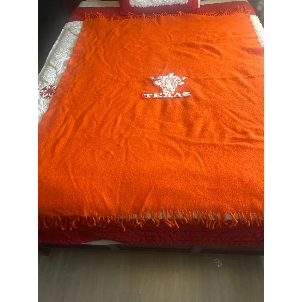 Pendleton Vintage Texas Longhorns collegiate Wool Blanket Orange Fringed Throw